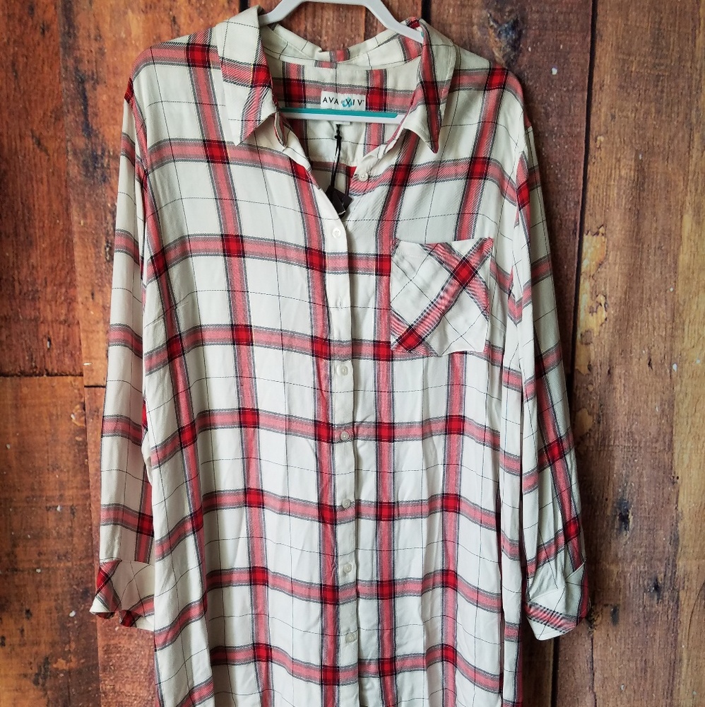 Ava & Viv cream/red flannel long sleeved top 3xl